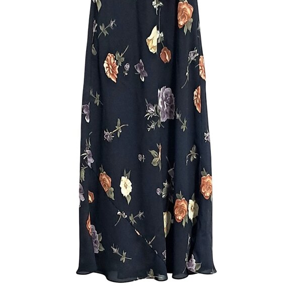 90s Alyn Paige Dress Black Floral Sleeveless Maxi Made In USA - Picture 9 of 11